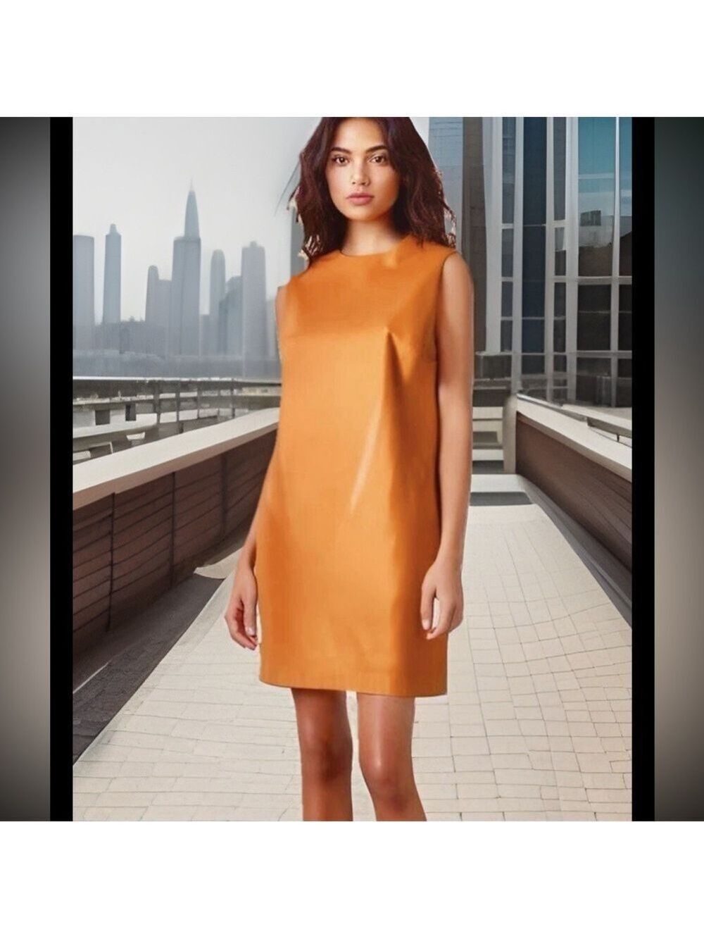 House of Harlow 1960 Vegan Faux Leather Mini Dress Large Orange Papaya $189